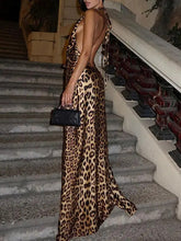 Leopard Sleeveless Haltneck Backless Sexy Maxi Dresses